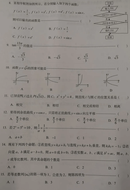 2021年福建成考高起专数学(文)模拟卷